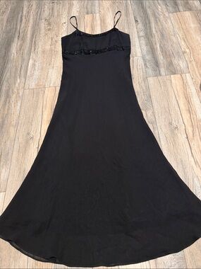 Casual Corner 100%Silk Black Beaded Maxi  Dress